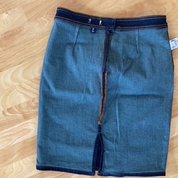 Land’s End denim mini skirt zipper stretch top stitching slit pockets Navy 8P - Picture 9 of 14